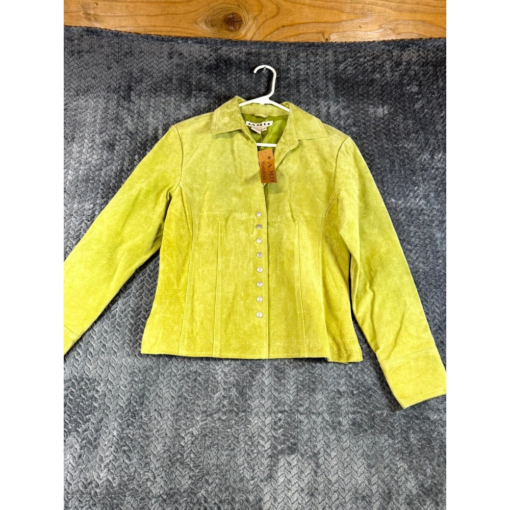Ami Suede Jacket Women Small Lime Green Leather Long Sleeve Button Front Western